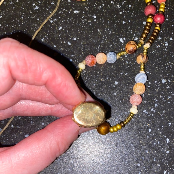 Handmade Boho Hemp Necklace with New & Upcycled Beads Unique Vintage Centrepiece - Picture 6 of 6